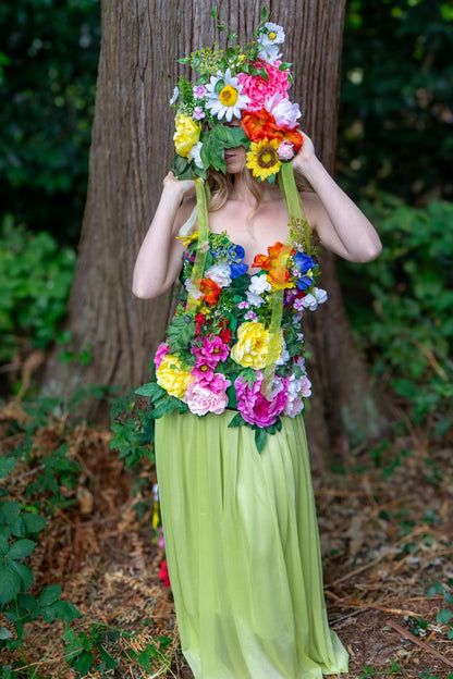 Adult Flower Fairy Costume – Floral Corset & Garden Mask – Blooming Sylph Spring Nymph – Ren Faire / Fantasy Festival Costume – Size 8–10