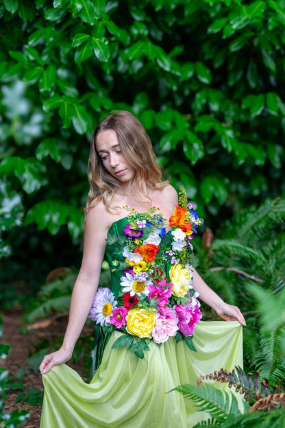 Adult Flower Fairy Costume – Floral Corset & Garden Mask – Blooming Sylph Spring Nymph – Ren Faire / Fantasy Festival Costume – Size 8–10