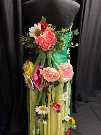 Adult Flower Fairy Costume – Floral Corset & Garden Mask – Blooming Sylph Spring Nymph – Ren Faire / Fantasy Festival Costume – Size 8–10