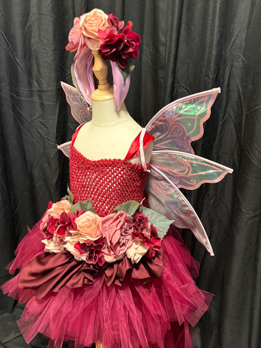 Child Garden Fairy Costume – Rose Wings & Floral Crown – Rosethorn Sprite of the Twilight Garden – Fairy Party / Ren Faire Outfit – Size 4–6