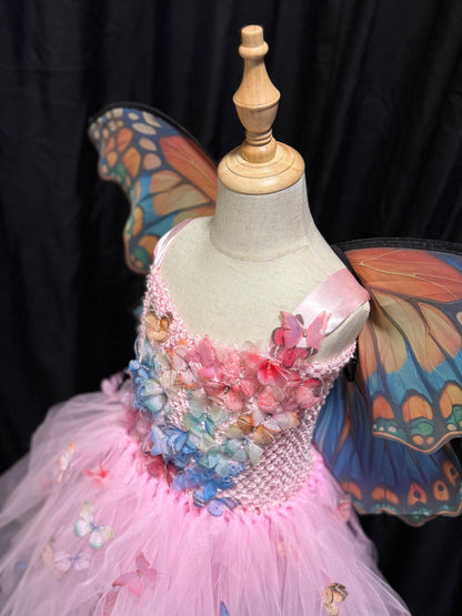 Child Butterfly Fairy Costume – Rainbow Wings & Tiara – Fantasy Princess Dress – Renaissance Faire / Fairy Party Outfit – Size 4–6