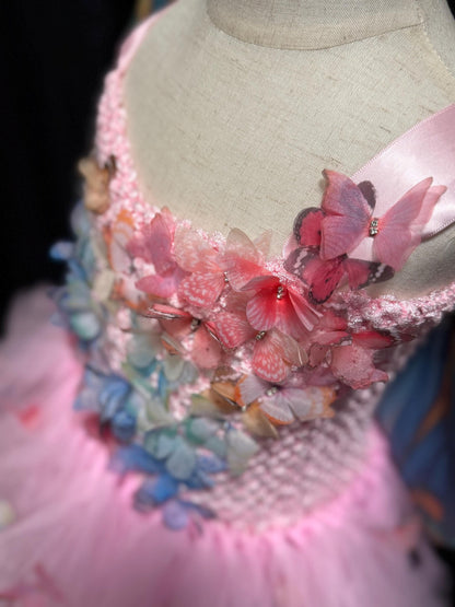 Child Butterfly Fairy Costume – Rainbow Wings & Tiara – Fantasy Princess Dress – Renaissance Faire / Fairy Party Outfit – Size 4–6