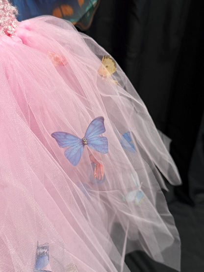 Child Butterfly Fairy Costume – Rainbow Wings & Tiara – Fantasy Princess Dress – Renaissance Faire / Fairy Party Outfit – Size 4–6