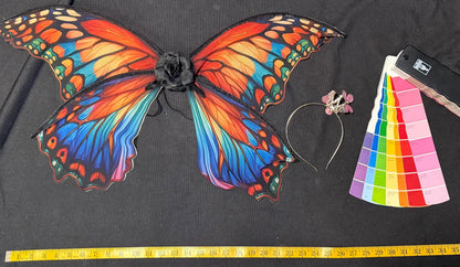 Child Butterfly Fairy Costume – Rainbow Wings & Tiara – Fantasy Princess Dress – Renaissance Faire / Fairy Party Outfit – Size 4–6