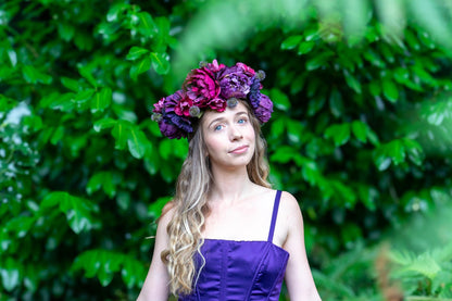 Pretty Plum Floral Garland | Flower Tiara, Flower Crown, Elven Princess Headpiece, Fairy-core, Ren Faire, Special Occasion Photoshoot