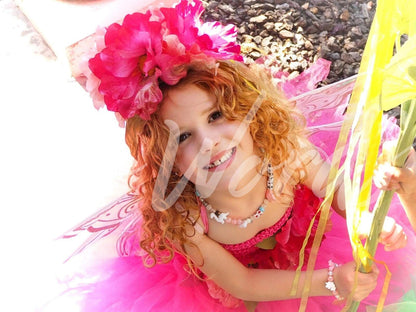 Child Poppy Fairy Costume – Pink Wings & Floral Crown – Blossom Sprite of the Poppy Hollow – Fairy Party / Ren Faire Outfit – Size 6–8