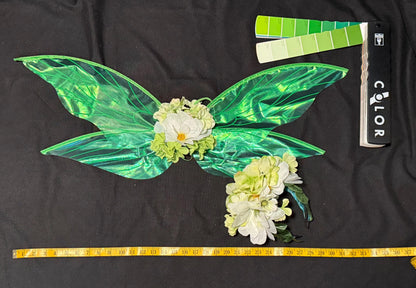 Child Meadow Fairy Costume – Green Wings & Floral Crown – Mist Sprite of the Meadowlands – Fairy Party / Ren Faire Outfit – Size 6–8