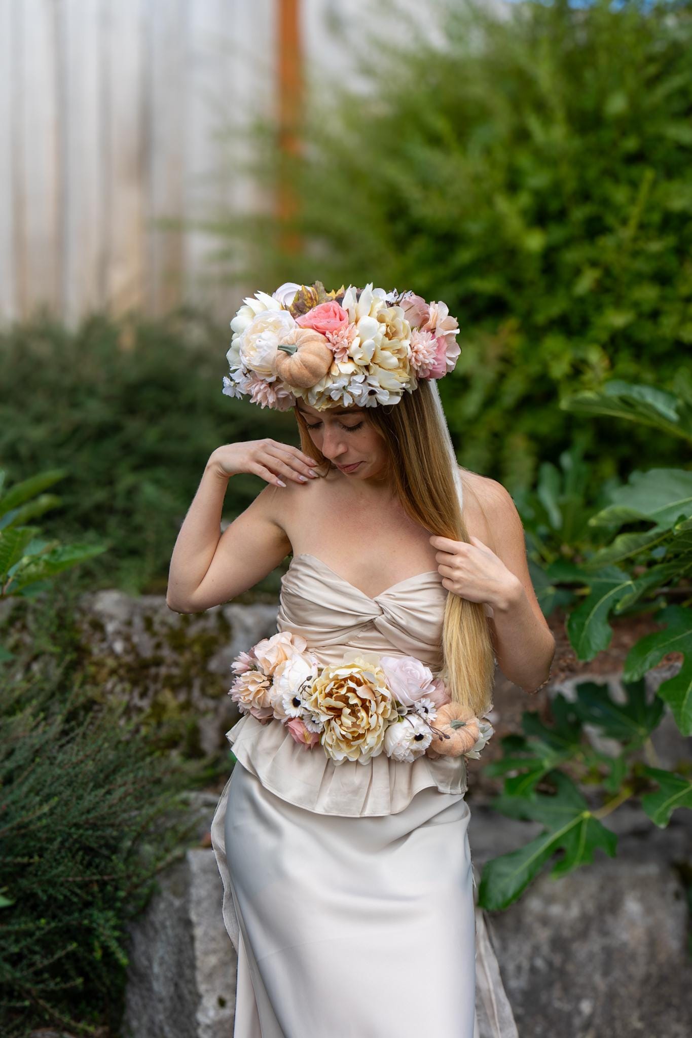 Cream with My Coffee — LUX Garland Duet | Head & Hip Floral Garlands, Flower Crown, Fairy-core, Ren Faire, Special Occasion Photoshoot