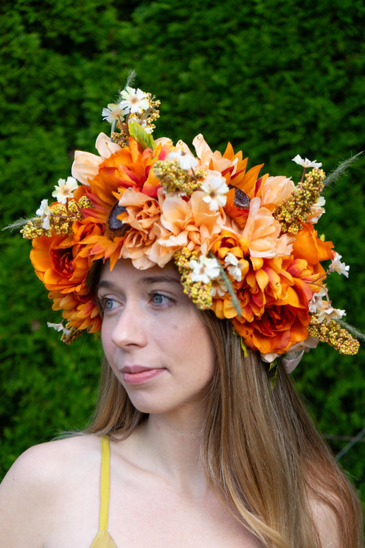 Spiced Sunset Floral Garland | Flower Tiara, Flower Crown, Elven Princess Headpiece, Fairy-core, Ren Faire, Special Occasion Photoshoot