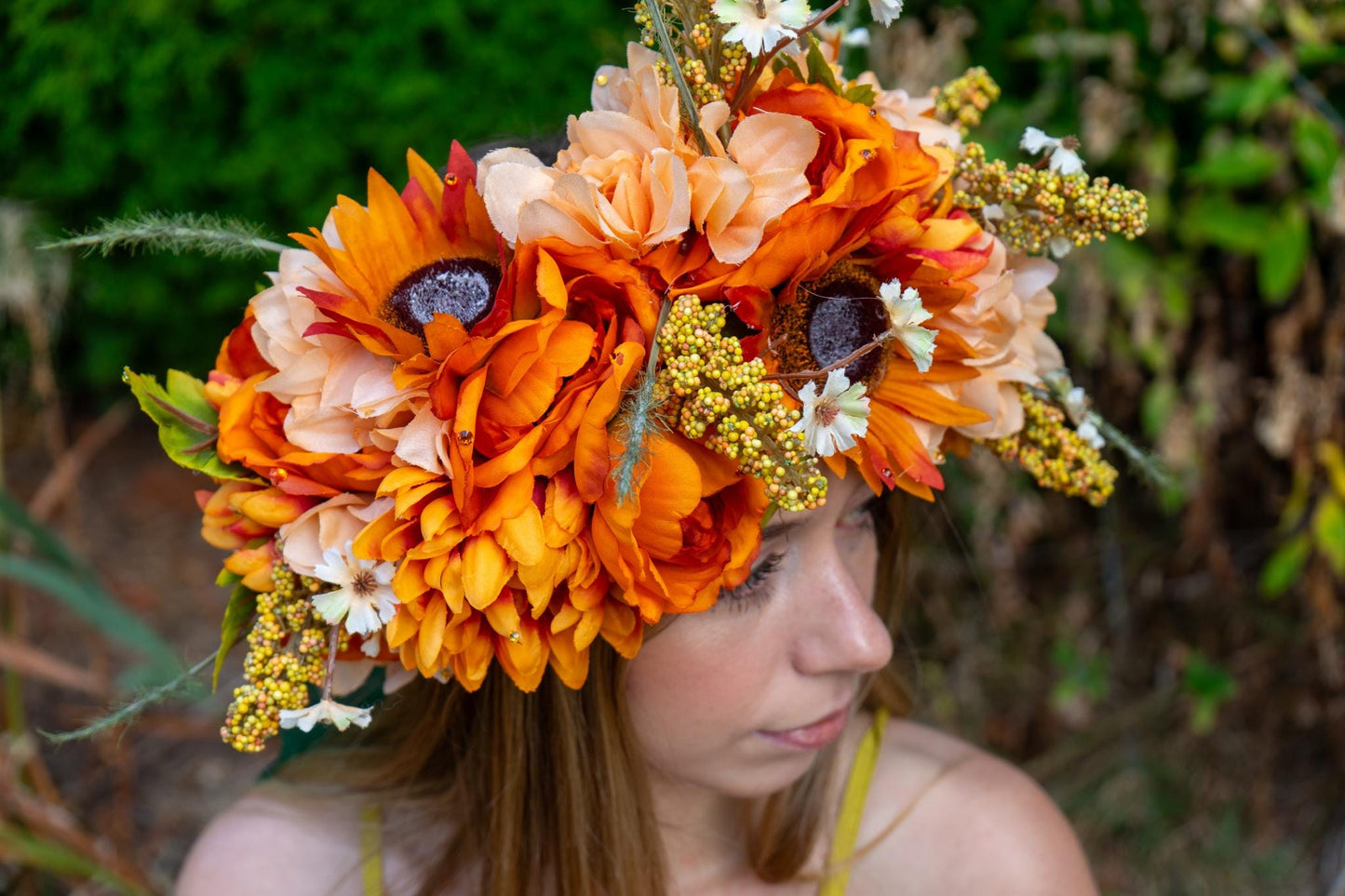 Spiced Sunset Floral Garland | Flower Tiara, Flower Crown, Elven Princess Headpiece, Fairy-core, Ren Faire, Special Occasion Photoshoot