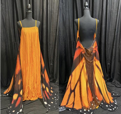 Adult Monarch Butterfly Costume – Orange Butterfly Wings & Crown – Monarch Enchantress – Renaissance Faire / Masquerade Outfit – Size 6–8
