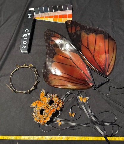 Adult Monarch Butterfly Costume – Orange Butterfly Wings & Crown – Monarch Enchantress – Renaissance Faire / Masquerade Outfit – Size 6–8