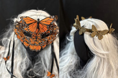 Adult Monarch Butterfly Costume – Orange Butterfly Wings & Crown – Monarch Enchantress – Renaissance Faire / Masquerade Outfit – Size 6–8