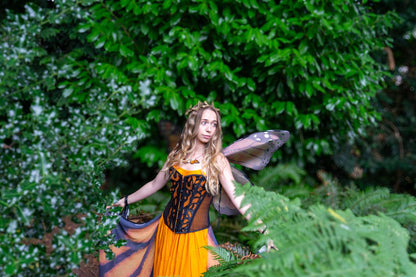 Adult Monarch Butterfly Costume – Orange Butterfly Wings & Crown – Monarch Enchantress – Renaissance Faire / Masquerade Outfit – Size 6–8