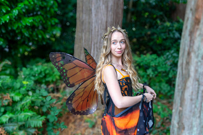 Adult Monarch Butterfly Costume – Orange Butterfly Wings & Crown – Monarch Enchantress – Renaissance Faire / Masquerade Outfit – Size 6–8