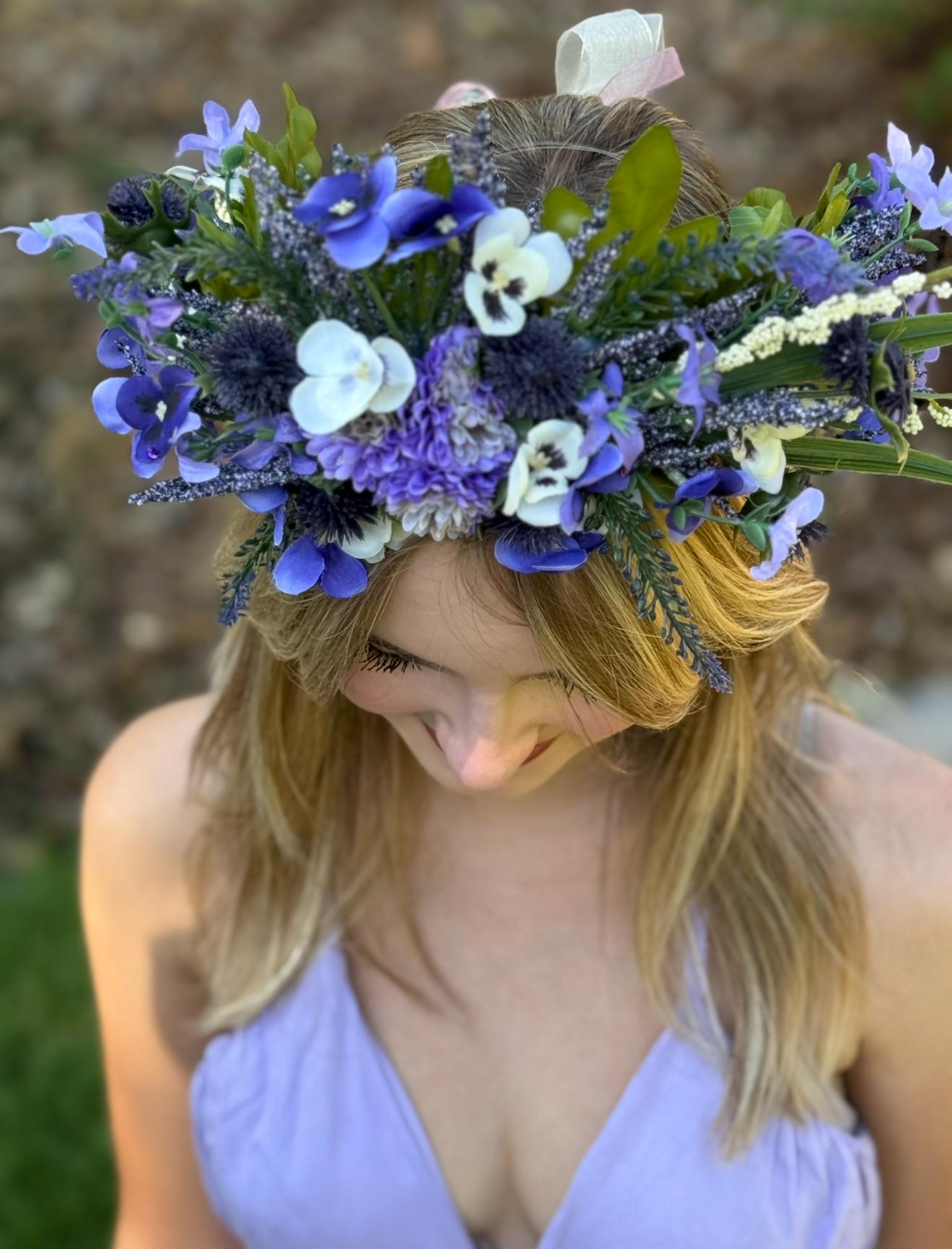 Pansy Pixie Floral Garland,Flower Tiara,Flower Crown,Elven Princess Headpiece,Fairy-core,Renaissance Faire,Special Occasion Photoshoot