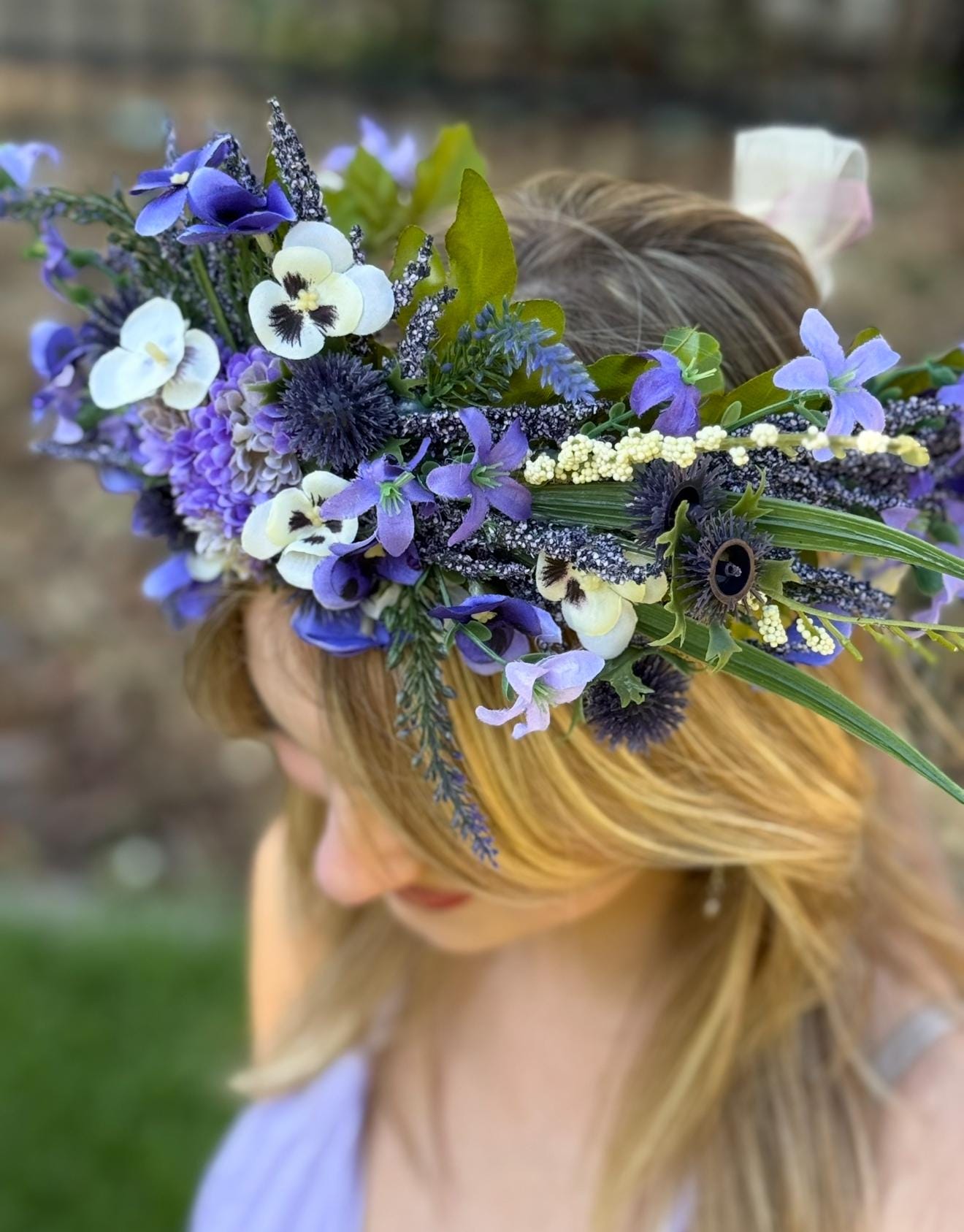 Pansy Pixie Floral Garland,Flower Tiara,Flower Crown,Elven Princess Headpiece,Fairy-core,Renaissance Faire,Special Occasion Photoshoot