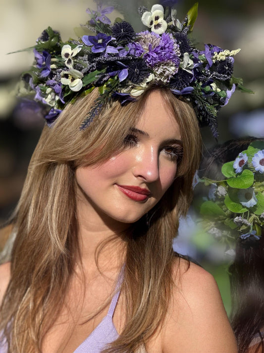 Pansy Pixie Floral Garland,Flower Tiara,Flower Crown,Elven Princess Headpiece,Fairy-core,Renaissance Faire,Special Occasion Photoshoot