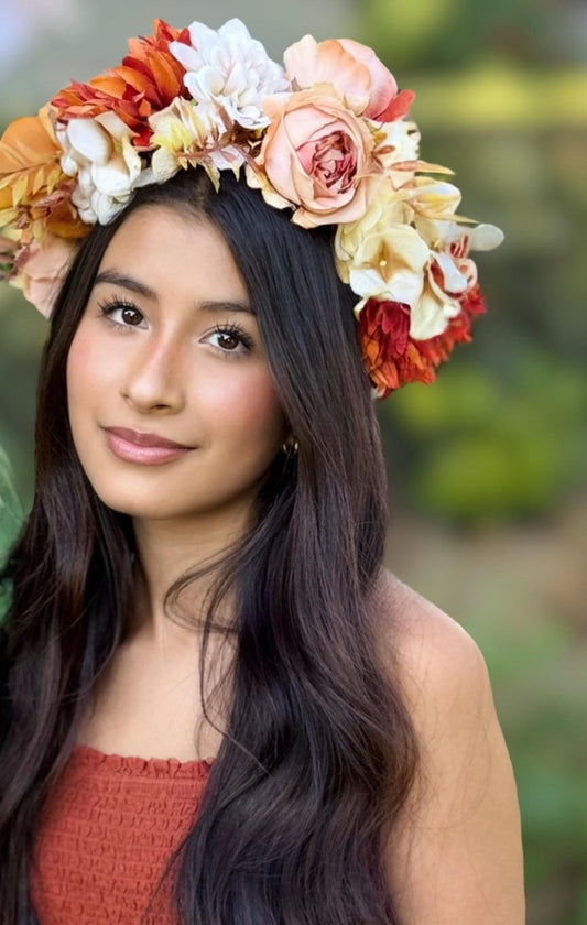 Spiced Cider Floral Garland,Flower Tiara,Flower Crown,Elven Princess Headpiece,Fairy-core,Renaissance Faire,Special Occasion Photoshoot