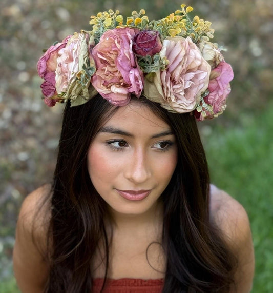 Vintage Mauve Floral Garland,Flower Tiara,Flower Crown,Elven Princess Headpiece,Fairy-core,Renaissance Faire,Special Occasion Photoshoot