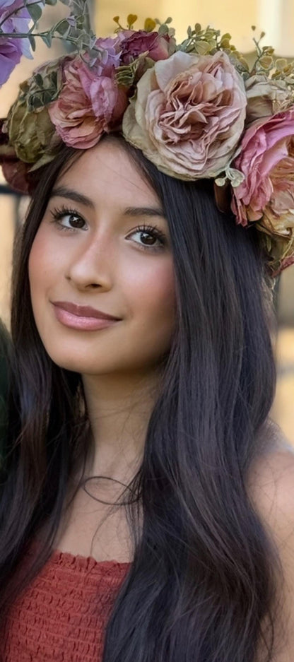 Vintage Mauve Floral Garland | Flower Tiara, Flower Crown, Elven Princess Headpiece, Fairy-core, Ren Faire,Special Occasion Photoshoot