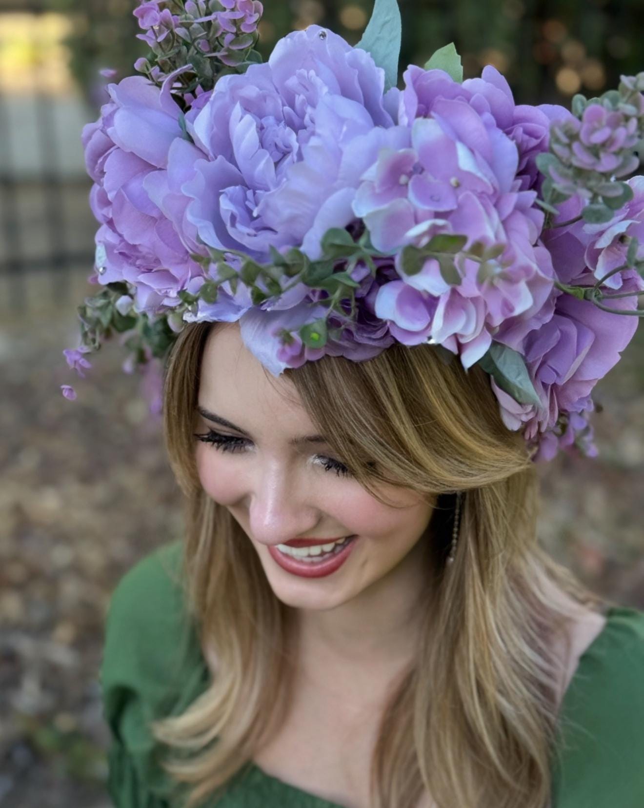 Peekaboo Purple Floral Garland,Flower Tiara,Flower Crown,Elven Princess Headpiece,Fairy-core,Renaissance Faire,Special Occasion Photoshoot
