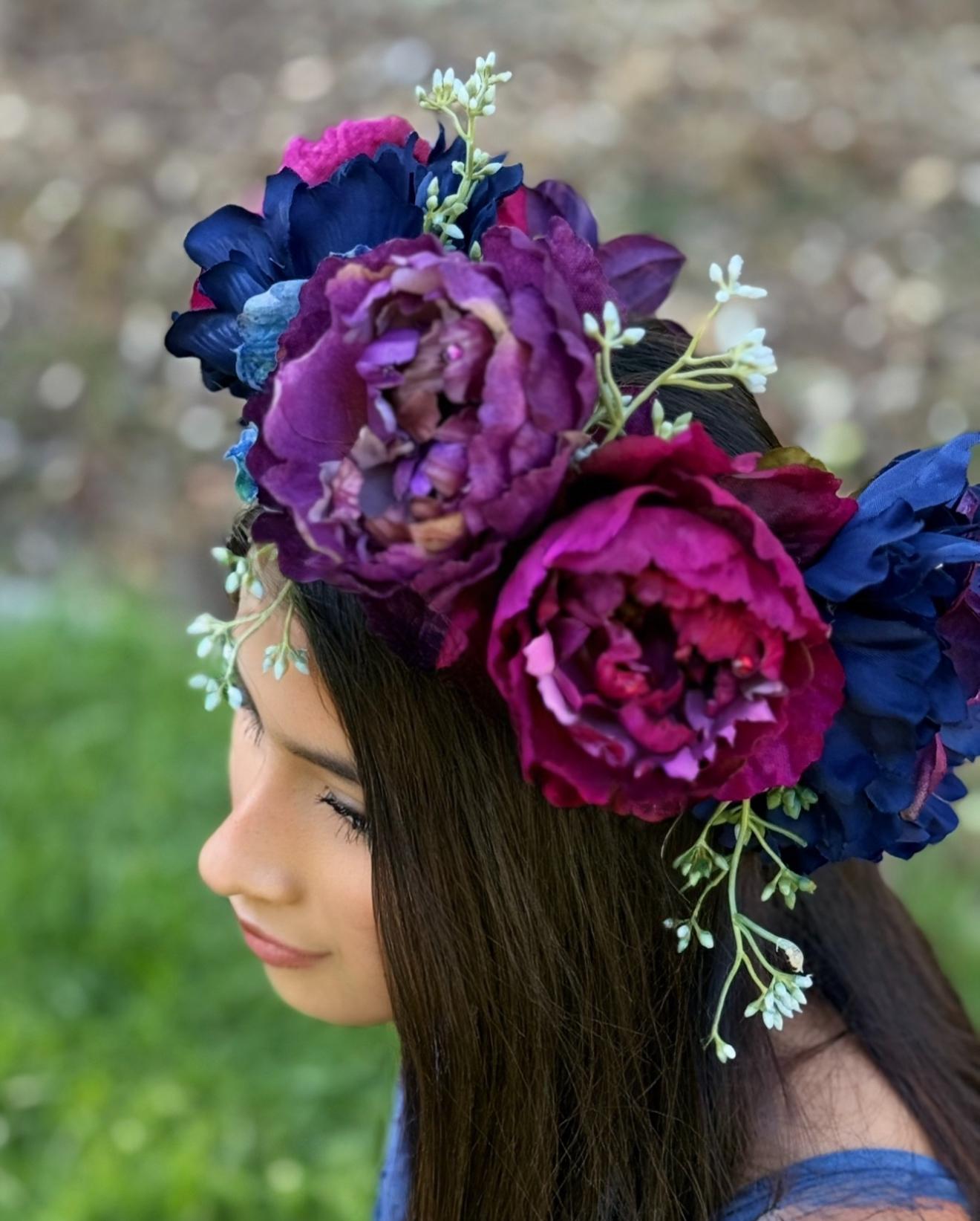 Berry Bliss Floral Garland,Flower Tiara,Flower Crown,Elven Princess Headpiece,Fairy-core,Renaissance Faire,Special Occasion Photoshoot