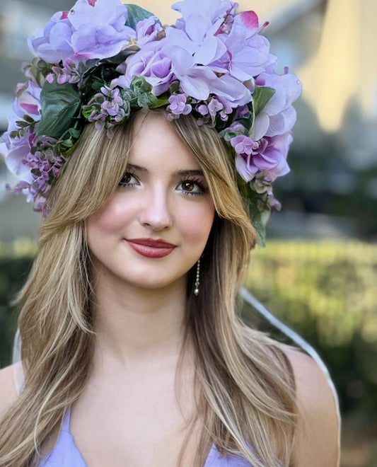 Sunset Sky Floral Garland,Flower Tiara,Flower Crown,Elven Princess Headpiece,Fairy-core,Renaissance Faire,Special Occasion Photoshoot