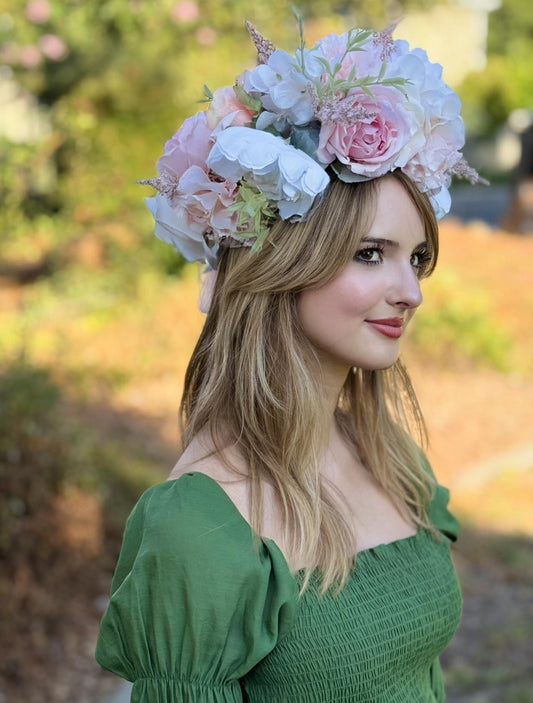 Ring Around the Rosey Floral Garland,Flower Tiara,Flower Crown,Elven Princess Headpiece,Fairy-core,Ren Faire,Special Occasion Photoshoot