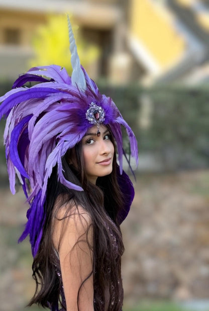 Purple Unicorn Fascinator | Feather Tiara, Feather Crown, Unicorn Princess Headpiece, Fairy-core, Ren Faire, Pride Day, Fantasy Photoshoot