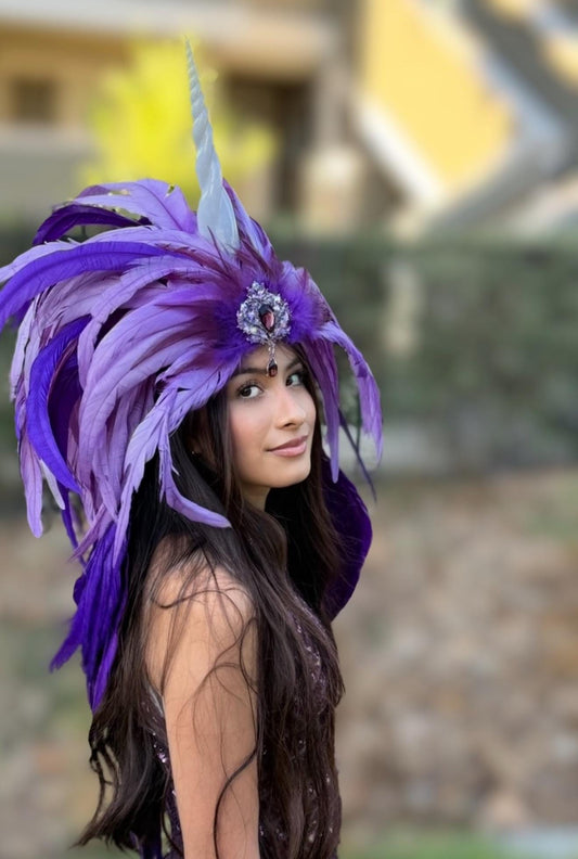 Purple Unicorn Fascinator,Feather Tiara,Feather Crown,Unicorn Princess Headpiece,Fairy-core,Renaissance Faire,Pride Day,Fantasy Photoshoot