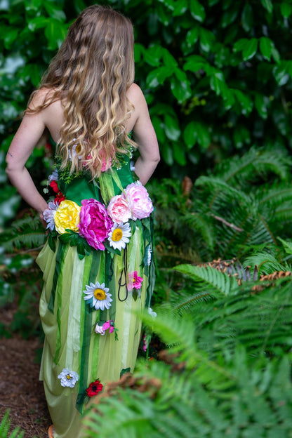Adult Flower Fairy Costume – Floral Corset & Garden Mask – Blooming Sylph Spring Nymph – Ren Faire / Fantasy Festival Costume – Size 8–10