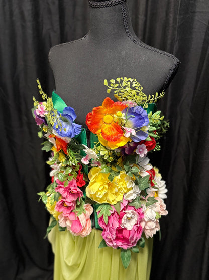 Adult Flower Fairy Costume – Floral Corset & Garden Mask – Blooming Sylph Spring Nymph – Ren Faire / Fantasy Festival Costume – Size 8–10