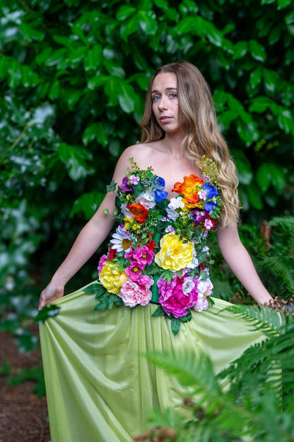 Adult Flower Fairy Costume – Floral Corset & Garden Mask – Blooming Sylph Spring Nymph – Ren Faire / Fantasy Festival Costume – Size 8–10