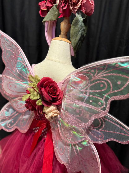 Child Garden Fairy Costume – Rose Wings & Floral Crown – Rosethorn Sprite of the Twilight Garden – Fairy Party / Ren Faire Outfit – Size 4–6