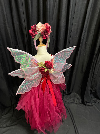 Child Garden Fairy Costume – Rose Wings & Floral Crown – Rosethorn Sprite of the Twilight Garden – Fairy Party / Ren Faire Outfit – Size 4–6