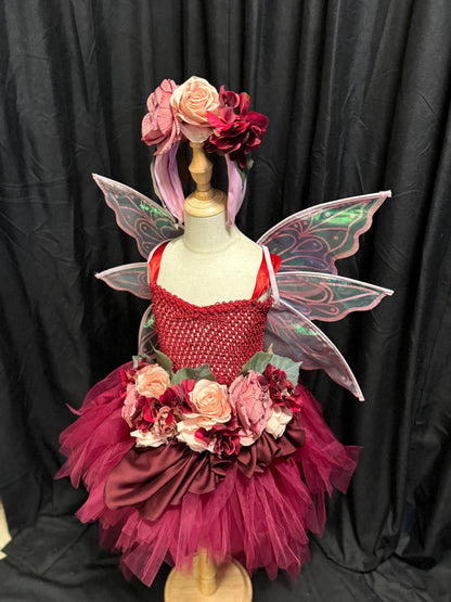Child Garden Fairy Costume – Rose Wings & Floral Crown – Rosethorn Sprite of the Twilight Garden – Fairy Party / Ren Faire Outfit – Size 4–6