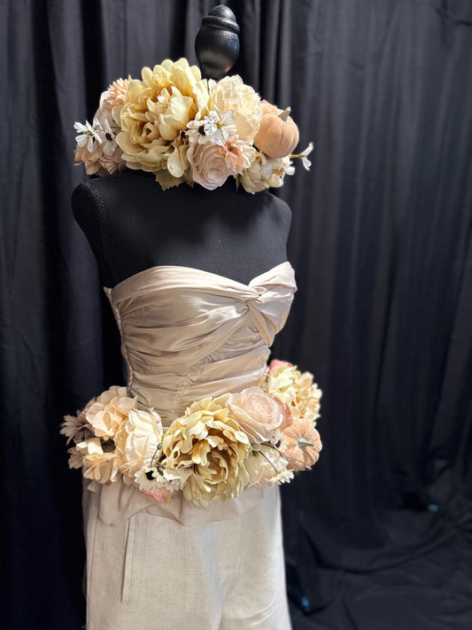 Cream with My Coffee — LUX Garland Duet,Head & Hip Floral Garlands,Flower Crown,Fairy-core,Renaissance Faire,Special Occasion Photoshoot