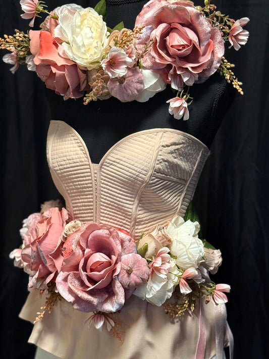 Don’t Make Me Blush — LUX Garland Duet,Head & Hip Floral Garlands,Flower Crown,Fairy-core,Renaissance Faire,Special Occasion Photoshoot