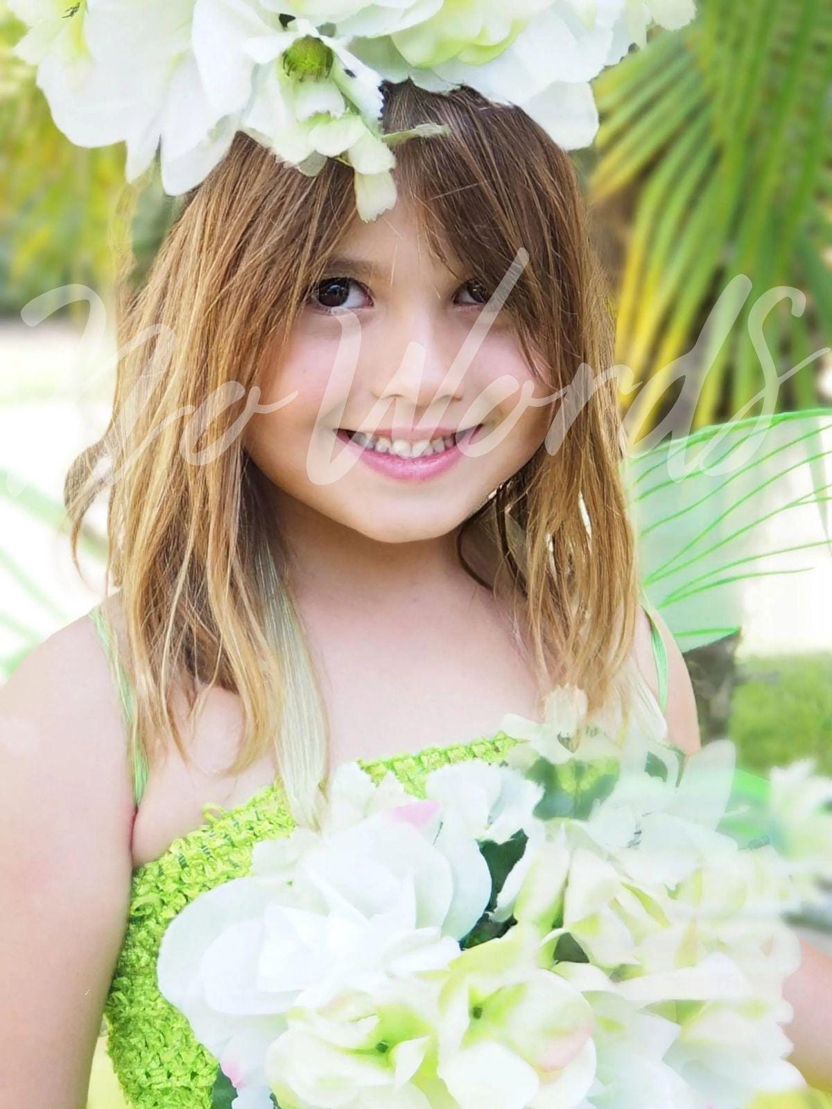 Child Meadow Fairy Costume – Green Wings & Floral Crown – Mist Sprite of the Meadowlands – Fairy Party / Ren Faire Outfit – Size 6–8
