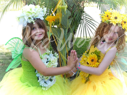 Child Meadow Fairy Costume – Green Wings & Floral Crown – Mist Sprite of the Meadowlands – Fairy Party / Ren Faire Outfit – Size 6–8