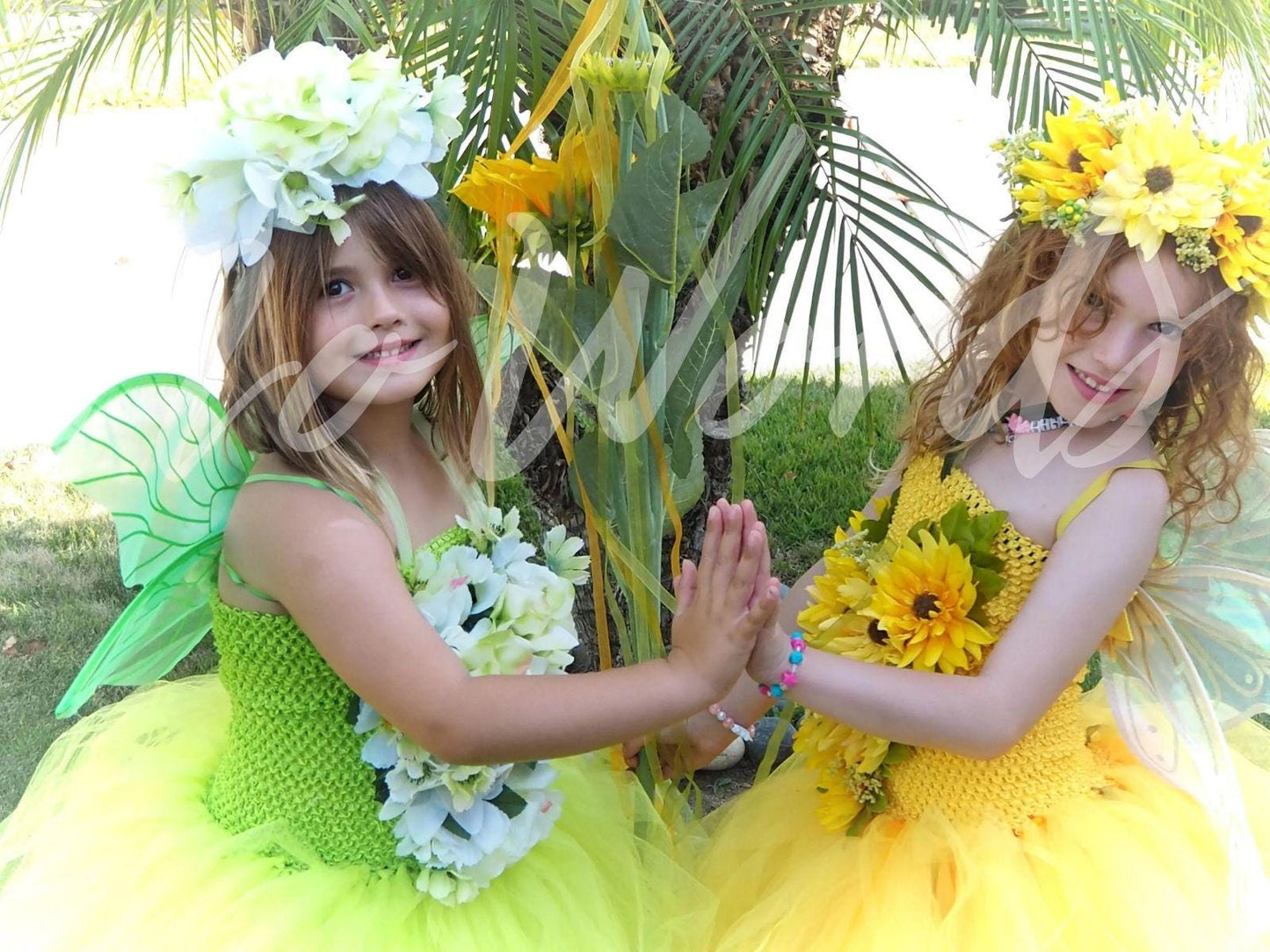 Child Sunflower Fairy Costume – Golden Wings & Flower Crown – Sunbeam Sprite of the Meadow Path – Fairy Party / Ren Faire Outfit – Size 6–8