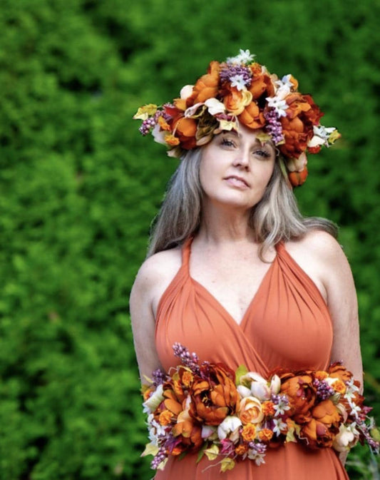 Harvest Muse Ensemble  – Coco Spice LUX Garland Duet | Head & Hip Floral Garlands, Flower Crown, Ren Faire, Special Occasion Photoshoot