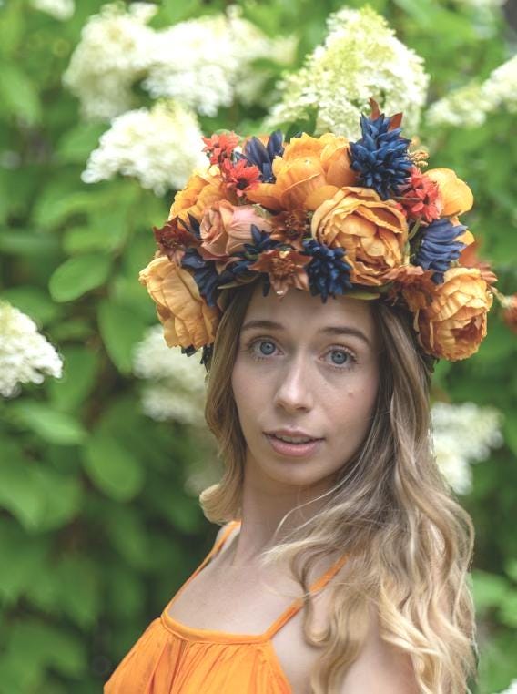 Pumpkin Spice - Hold the Latte Floral Garland | Tiara, Flower Crown, Elven Headpiece, Fairy-core, Ren Faire, Special Occasion Photoshoot