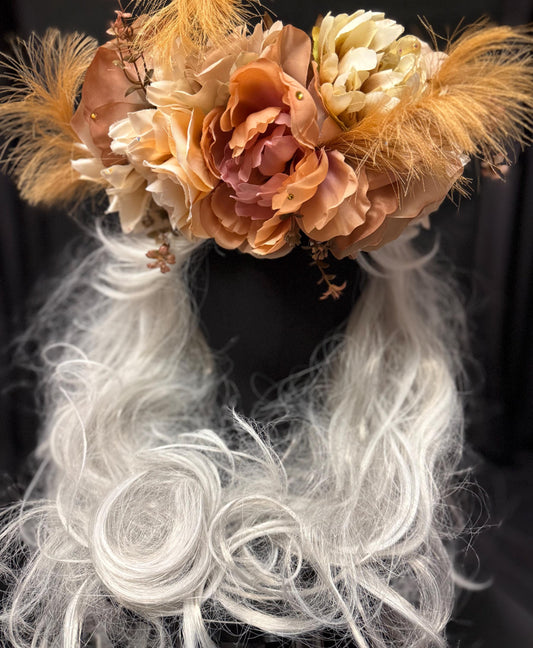 Harvest Muse Ensemble – Mocha Dream LUX Garland Duet | Head & Hip Floral Garlands, Flower Crown, Ren Faire, Special Occasion Photoshoot