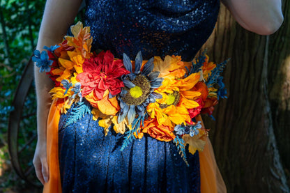 Harvest Muse Ensemble – Midnight Sun LUX Garland Duet | Head & Hip Floral Garlands, Flower Crown, Ren Faire, Special Occasion Photoshoot