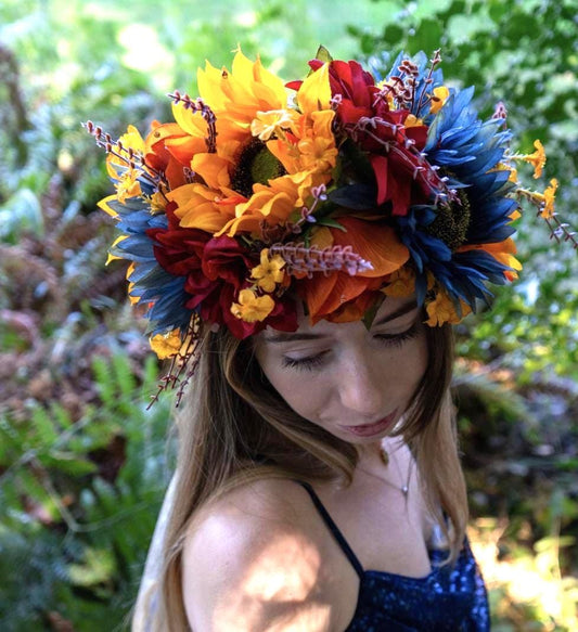 Harvest Muse Ensemble – Midnight Sun LUX Garland Duet | Head & Hip Floral Garlands, Flower Crown, Ren Faire, Special Occasion Photoshoot