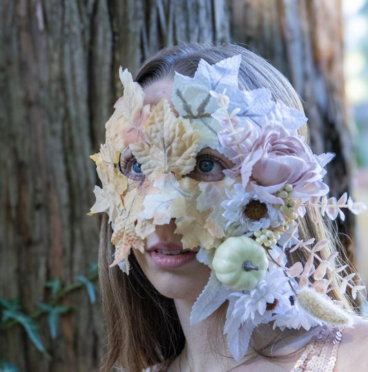The Soft Season of Autumn Mask – Woodland Fall Leaf Mask – Forest Meadow Fae Masquerade – Renaissance Faire LARP Costume Mask