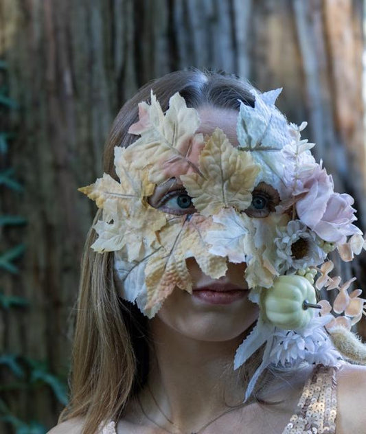The Soft Season of Autumn Mask – Woodland Fall Leaf Mask – Forest Meadow Fae Masquerade – Renaissance Faire LARP Costume Mask