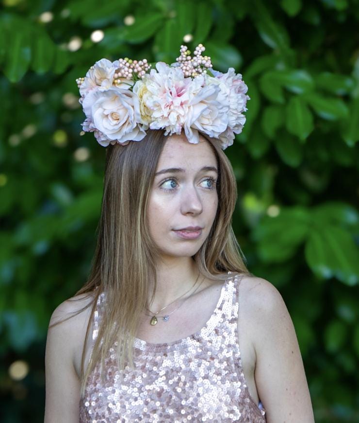 Peaches & Cream Floral Halo Headdress, Peach Flower Crown, Blush Bridal Crown, Fairy Crown, Cherub Halo, Wedding Headpiece, Photoshoot Prop